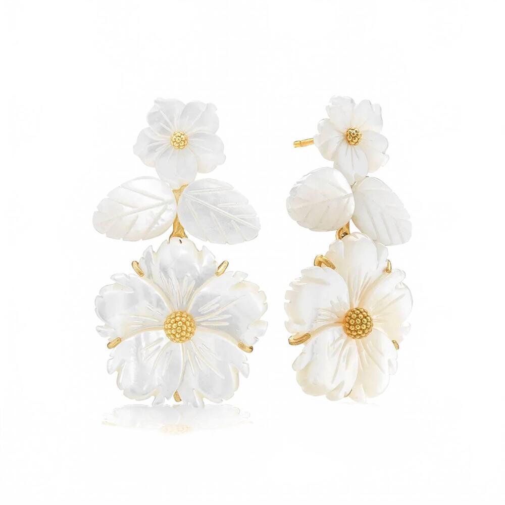 NEW CAPUCINE DE WULF women's mermaid garden floral post drop earrings in mother